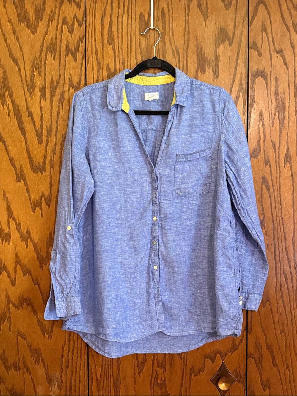 Sigrid Olsen 100% Linen Blue Chambray Button Front Shirt Size S